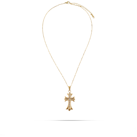 Κολιέ σταυρός με ζιργκόν Mar and Mar Garnet από ανοξείδωτο ατσάλι