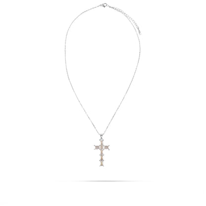 Κολιέ σταυρός με ζιργκόν Mar and Mar Leory Silver από ανοξείδωτο ατσάλι