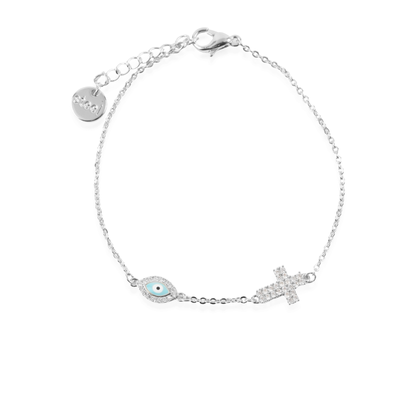 Βραχιόλι με ματάκι και σταυρό Mar and Mar Sancia Eye Cross Silver από ανοξείδωτο ατσάλι