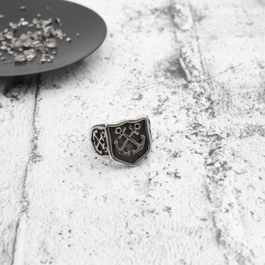 Ανδρικό δαχτυλίδι με διπλή άγκυρα Mar and Mar Double Anchor από ανοξείδωτο ατσάλι