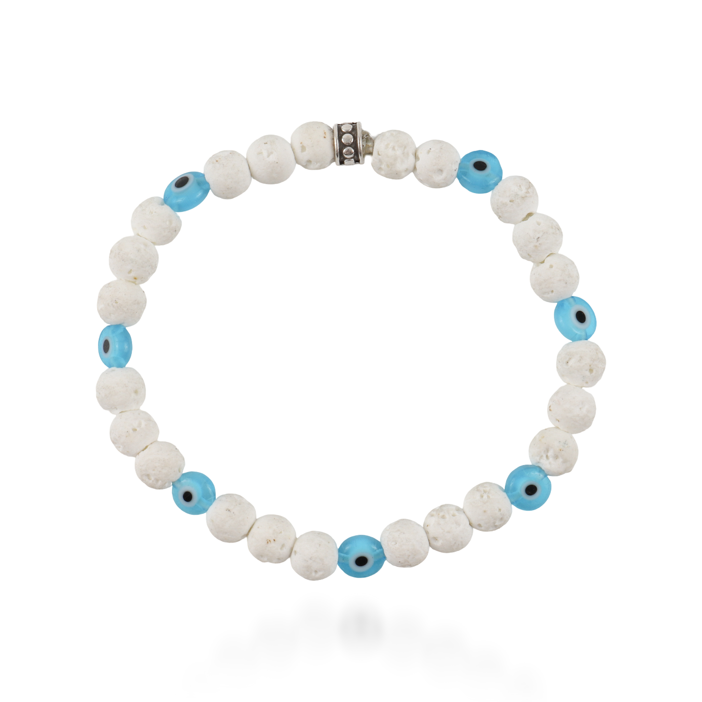 Ανδρικό χειροποίητο βραχιόλι Mar and Mar Sondy Eye με φυσικές ορυκτές πέτρες Ηφαιστειακής Λευκής Λάβας , Αιματίτη και ματάκι Μουράνο