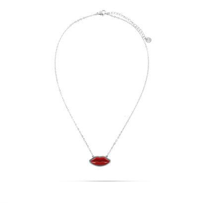 Γυναικείο κολιέ Mar and Mar Red Lips Silver από ανοξείδωτο ατσάλι