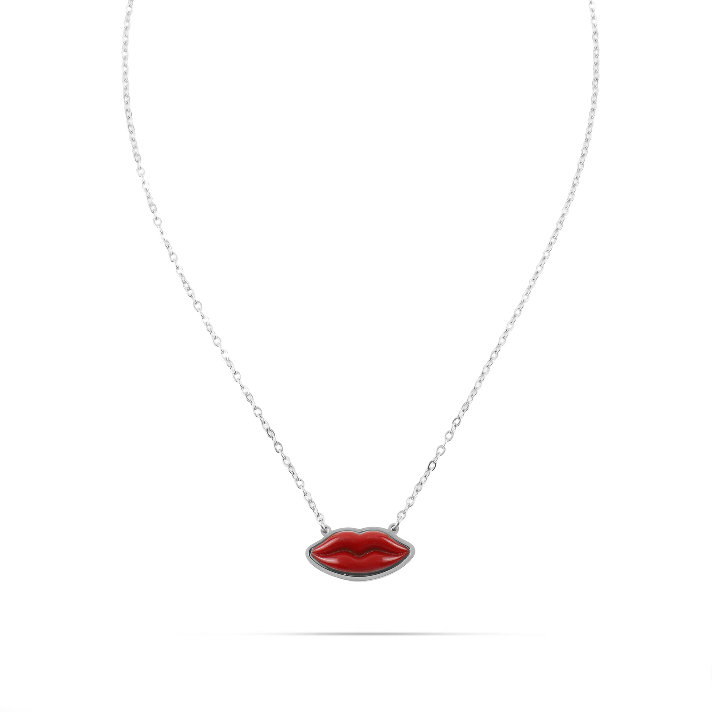 Γυναικείο κολιέ Mar and Mar Red Lips Silver από ανοξείδωτο ατσάλι