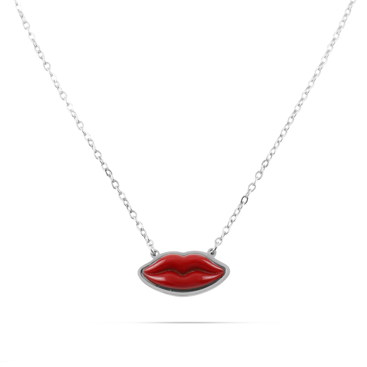 Γυναικείο κολιέ Mar and Mar Red Lips Silver από ανοξείδωτο ατσάλι
