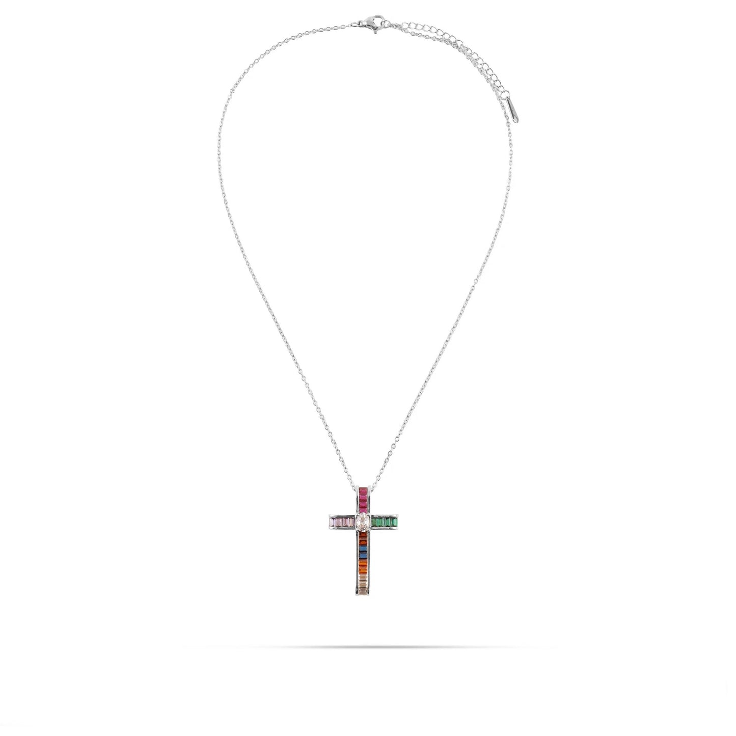 Κολιέ σταυρός με πέτρες ζιργκόν Mar and Mar Nefeli Silver Cross από ανοξείδωτο ατσάλι