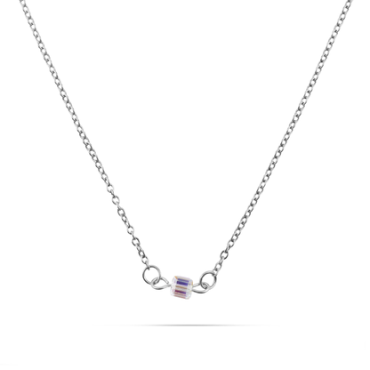 Κολιέ με κύβο από ιριδίζον κρύσταλλο Mar and Mar Little Cube Silver από ανοξείδωτο ατσάλι
