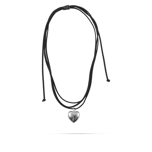 Γυναικείο επάργυρο κολιέ Choker με καρδιά και κορδόνι Mar and Mar Melora (Silver)