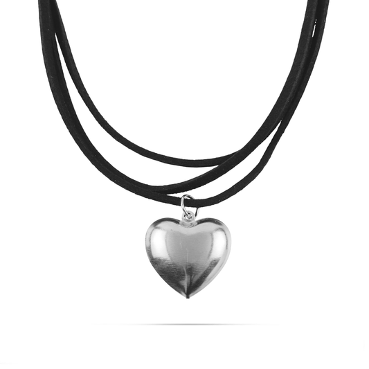 Γυναικείο επάργυρο κολιέ Choker με καρδιά και κορδόνι Mar and Mar Melora (Silver)