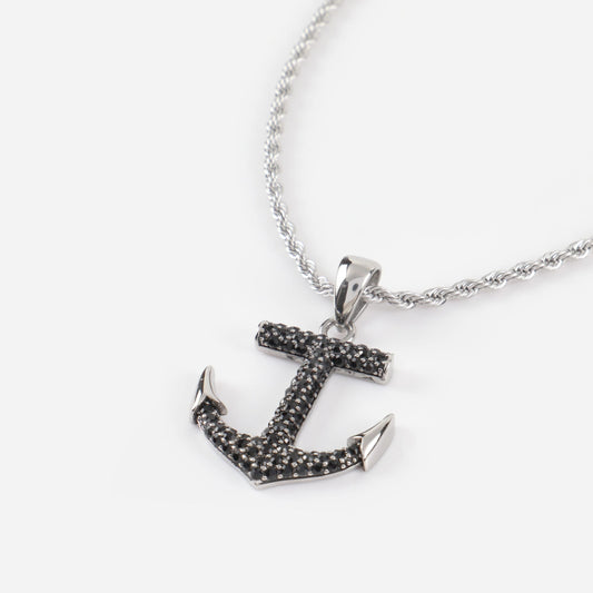Ανδρικό κολιέ άγκυρα με πέτρες ζιργκόν Mar and Mar Anchor Sparkle από ανοξείδωτο ατσάλι
