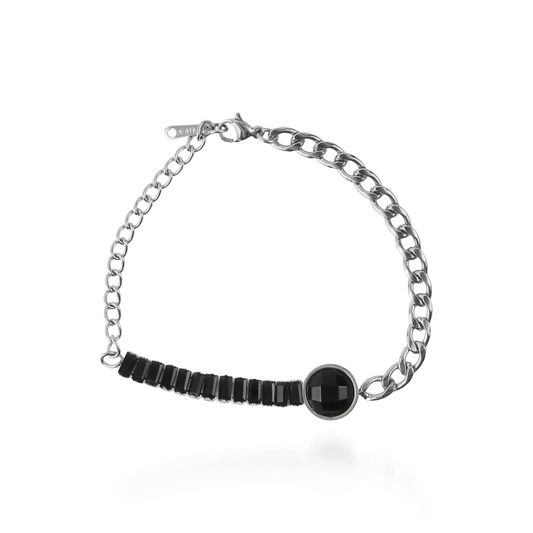 Βραχιόλι με ζιργκόν Mar and Mar Loretta Silver (Black) από ανοξείδωτο ατσάλι