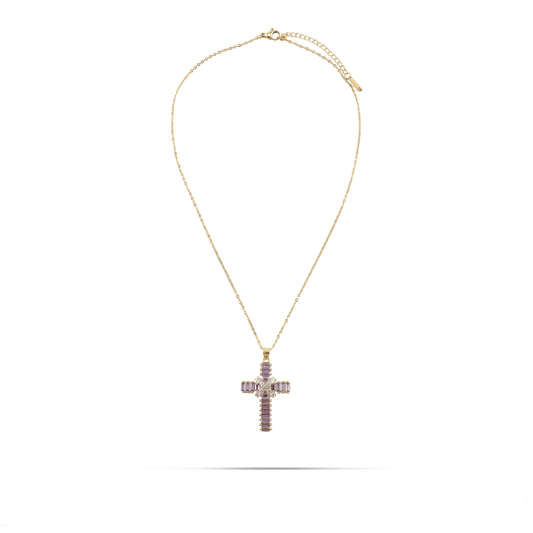 Κολιέ σταυρός με πέτρες ζιργκόν Mar and Mar Faith Cross (Purple) από ανοξείδωτο ατσάλι