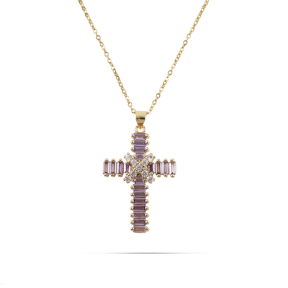 Κολιέ σταυρός με πέτρες ζιργκόν Mar and Mar Faith Cross (Purple) από ανοξείδωτο ατσάλι