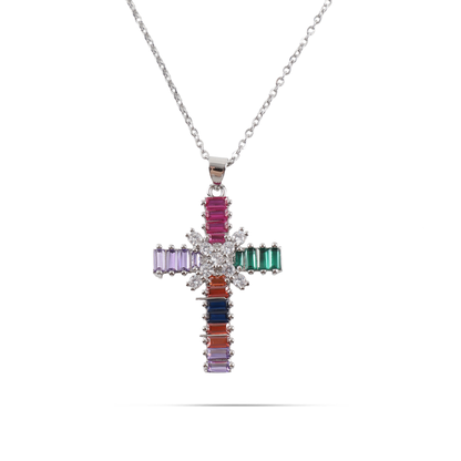 Κολιέ σταυρός με πέτρες ζιργκόν Mar and Mar Faith Cross (Rainbow) από ανοξείδωτο ατσάλι