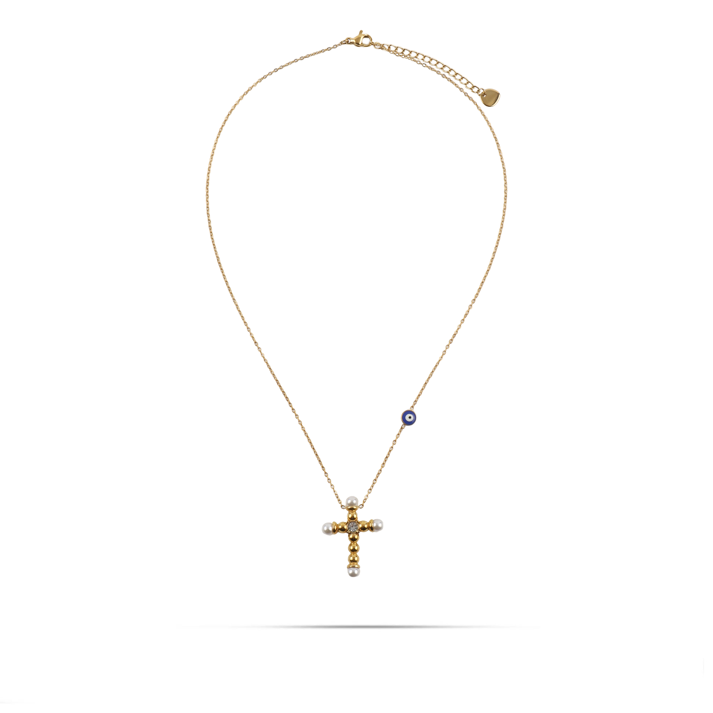 Κολιέ σταυρός με ματάκι και πέρλες Mar and Mar Anevyx από ανοξείδωτο ατσάλι