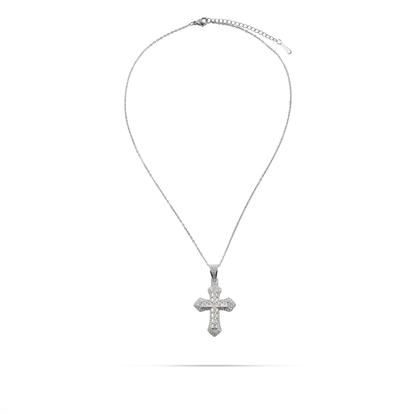 Κολιέ σταυρός με πέτρες ζιργκόν Mar and Mar Solvire (Silver) από ανοξείδωτο ατσάλι