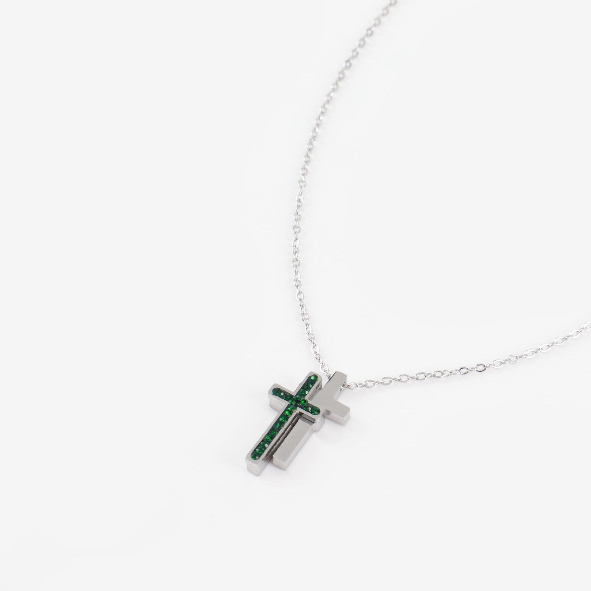 Κολιέ σταυρός με πέτρες ζιργκόν Mar & Mar Virden Double Cross από ανοξείδωτο ατσάλι